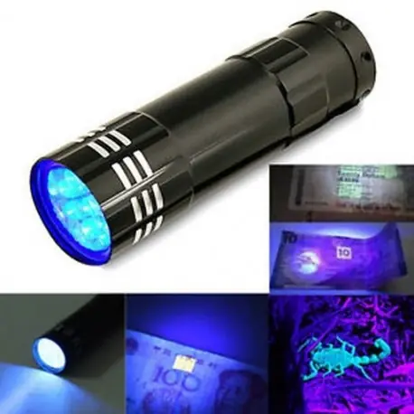 Hoge Kwaliteit 9 LED Mini alumínium UV ultraibolya zseblámpa Blacklight fáklya fény lámpa fekete