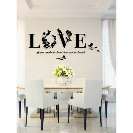 * 1 Fekete - Divat kivehető 3D Art Leaf LOVE fali matrica vinil matricák hálószoba dekor matrica Meest Verkocht